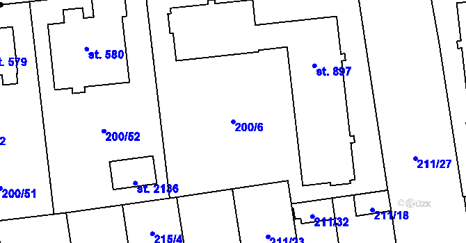 Parcela st. 200/6 v KÚ Hrabůvka, Katastrální mapa