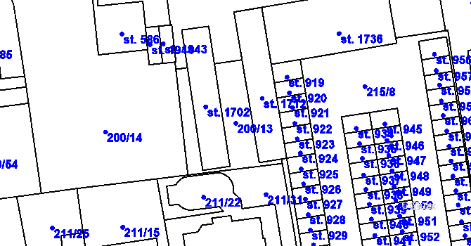 Parcela st. 200/13 v KÚ Hrabůvka, Katastrální mapa