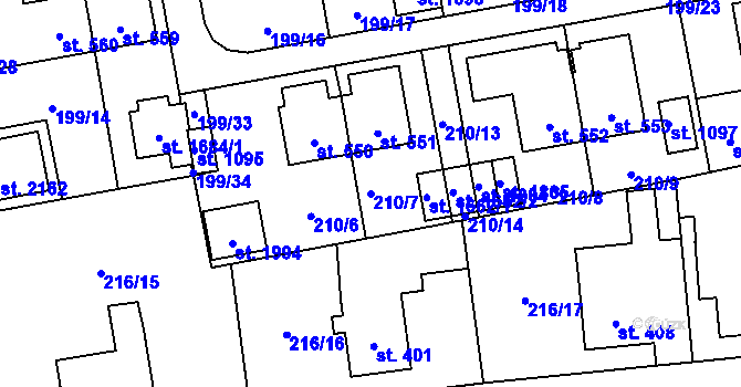 Parcela st. 210/7 v KÚ Hrabůvka, Katastrální mapa