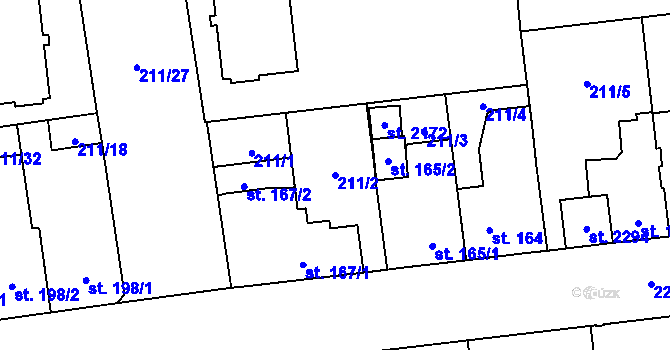 Parcela st. 211/2 v KÚ Hrabůvka, Katastrální mapa