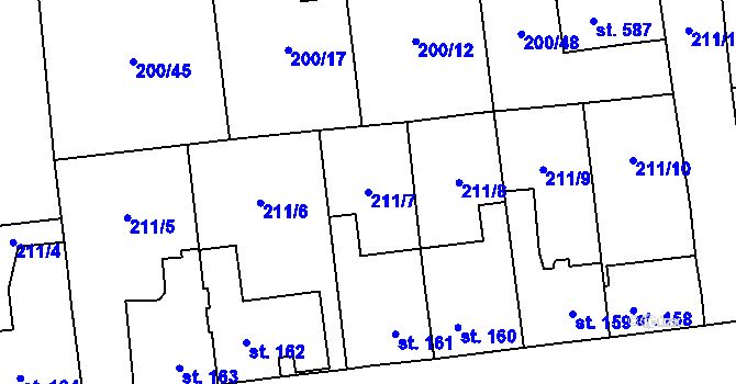 Parcela st. 211/7 v KÚ Hrabůvka, Katastrální mapa