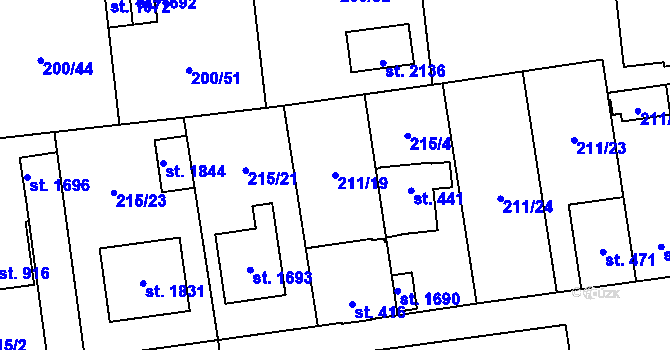 Parcela st. 211/19 v KÚ Hrabůvka, Katastrální mapa