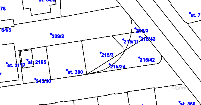 Parcela st. 215/3 v KÚ Hrabůvka, Katastrální mapa