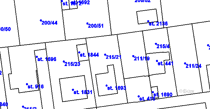 Parcela st. 215/21 v KÚ Hrabůvka, Katastrální mapa