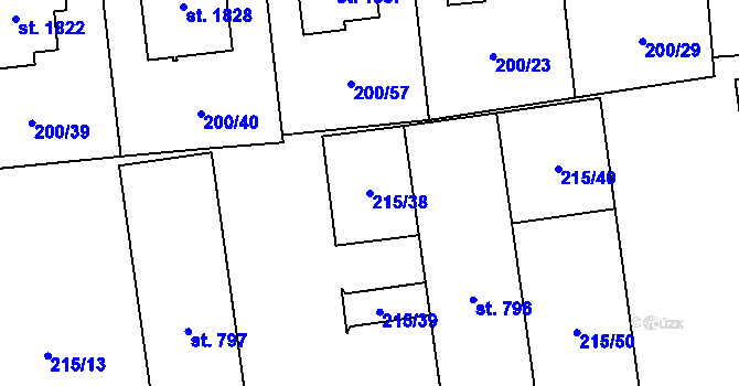 Parcela st. 215/38 v KÚ Hrabůvka, Katastrální mapa