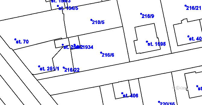 Parcela st. 216/6 v KÚ Hrabůvka, Katastrální mapa