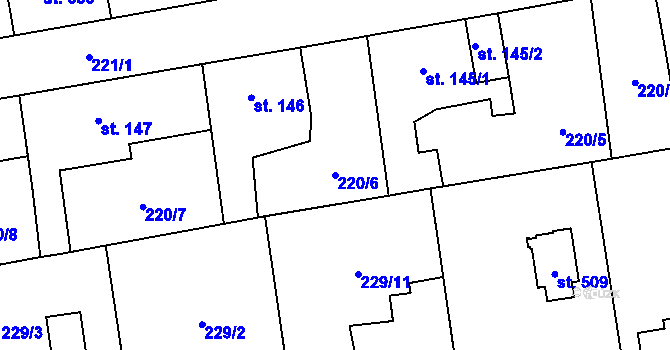 Parcela st. 220/6 v KÚ Hrabůvka, Katastrální mapa