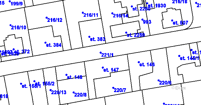 Parcela st. 221/1 v KÚ Hrabůvka, Katastrální mapa
