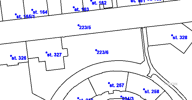 Parcela st. 223/6 v KÚ Hrabůvka, Katastrální mapa