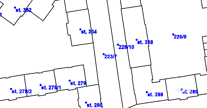 Parcela st. 223/7 v KÚ Hrabůvka, Katastrální mapa