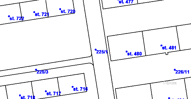 Parcela st. 225/1 v KÚ Hrabůvka, Katastrální mapa