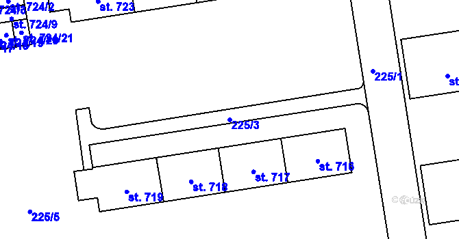 Parcela st. 225/3 v KÚ Hrabůvka, Katastrální mapa