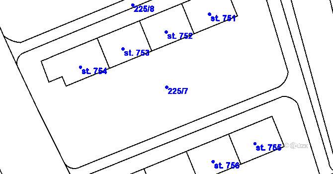 Parcela st. 225/7 v KÚ Hrabůvka, Katastrální mapa