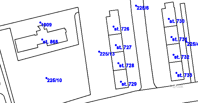 Parcela st. 225/13 v KÚ Hrabůvka, Katastrální mapa