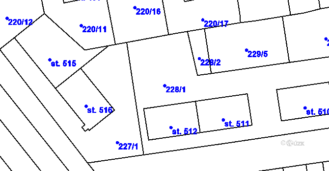 Parcela st. 228/1 v KÚ Hrabůvka, Katastrální mapa