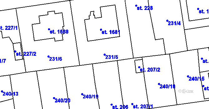 Parcela st. 231/5 v KÚ Hrabůvka, Katastrální mapa