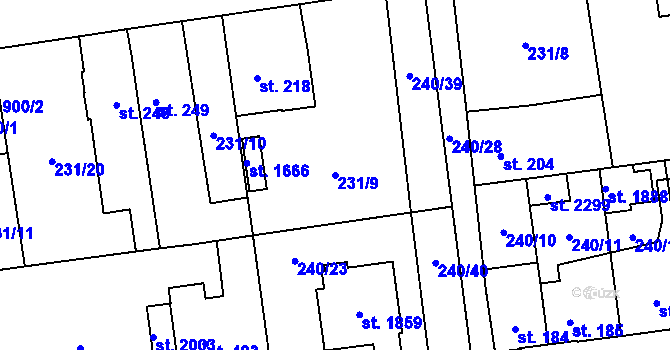 Parcela st. 231/9 v KÚ Hrabůvka, Katastrální mapa