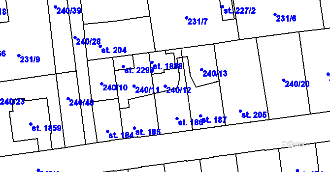 Parcela st. 240/12 v KÚ Hrabůvka, Katastrální mapa