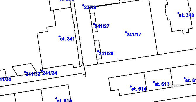 Parcela st. 241/28 v KÚ Hrabůvka, Katastrální mapa
