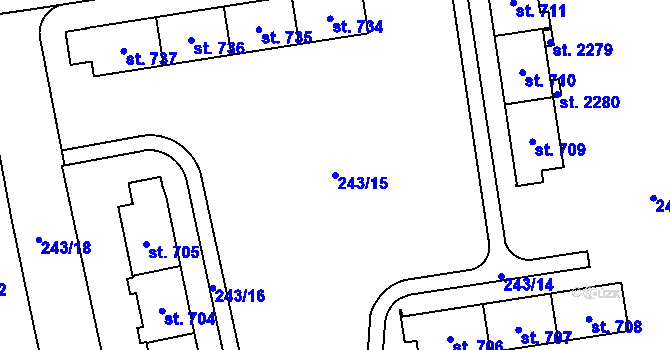 Parcela st. 243/15 v KÚ Hrabůvka, Katastrální mapa