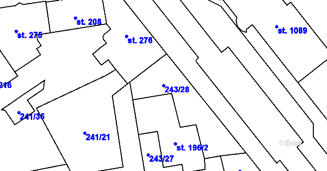 Parcela st. 243/28 v KÚ Hrabůvka, Katastrální mapa