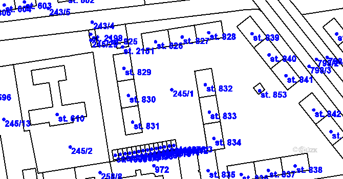 Parcela st. 245/1 v KÚ Hrabůvka, Katastrální mapa