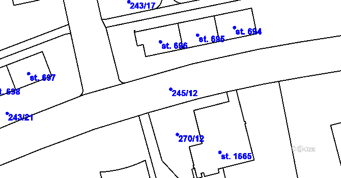 Parcela st. 245/12 v KÚ Hrabůvka, Katastrální mapa