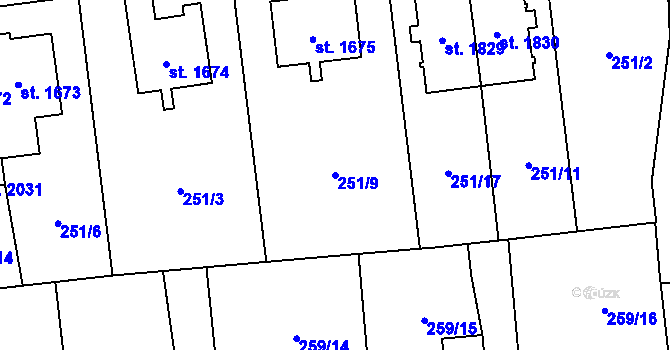 Parcela st. 251/9 v KÚ Hrabůvka, Katastrální mapa