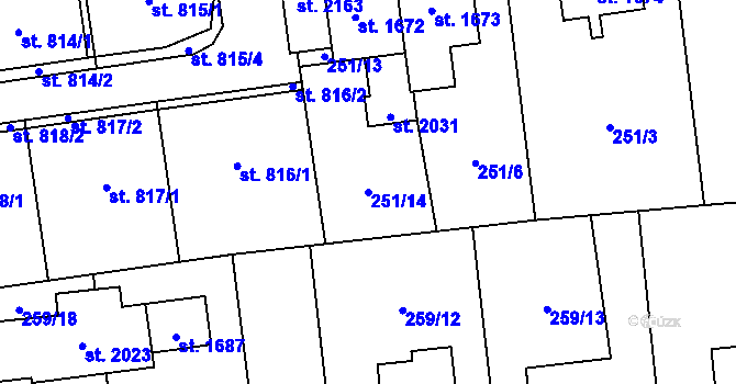 Parcela st. 251/14 v KÚ Hrabůvka, Katastrální mapa