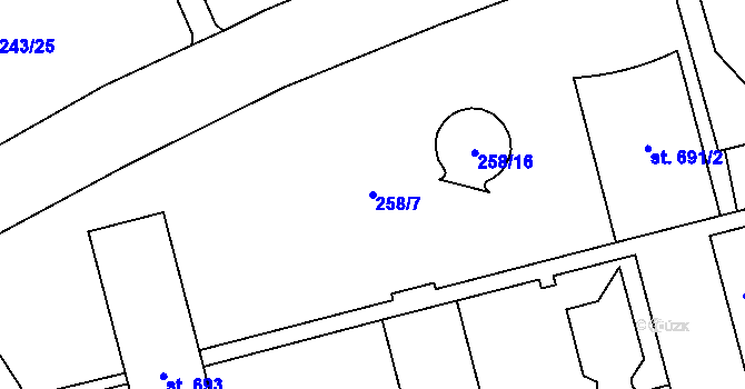 Parcela st. 258/7 v KÚ Hrabůvka, Katastrální mapa