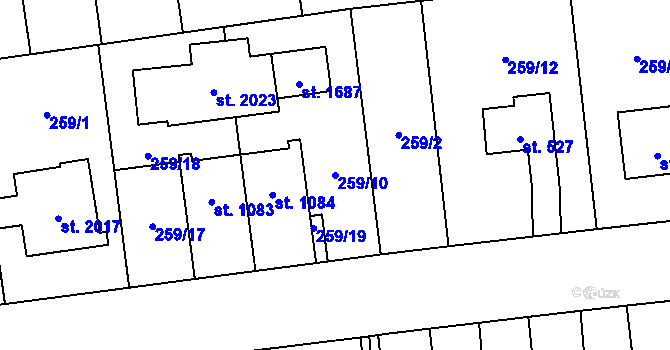 Parcela st. 259/10 v KÚ Hrabůvka, Katastrální mapa