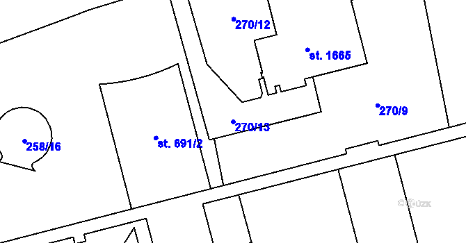 Parcela st. 270/13 v KÚ Hrabůvka, Katastrální mapa