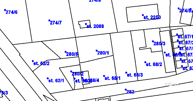 Parcela st. 280/1 v KÚ Hrabůvka, Katastrální mapa
