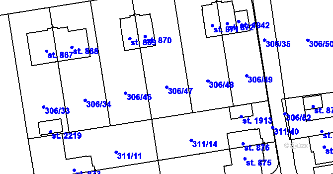 Parcela st. 306/47 v KÚ Hrabůvka, Katastrální mapa