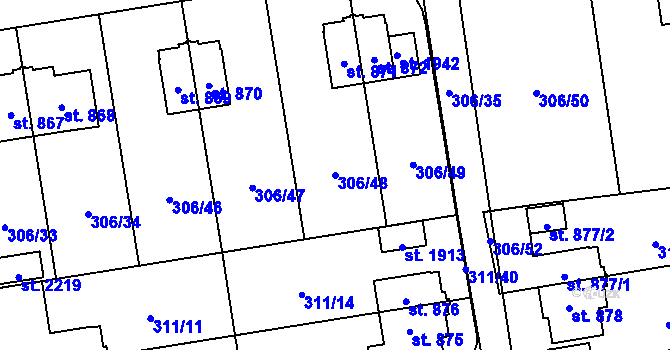 Parcela st. 306/48 v KÚ Hrabůvka, Katastrální mapa