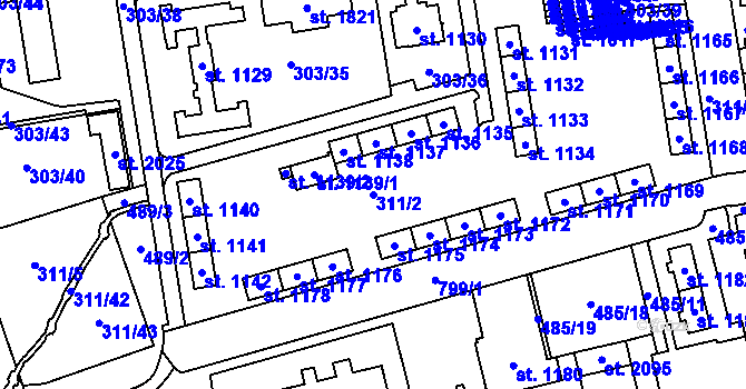 Parcela st. 311/2 v KÚ Hrabůvka, Katastrální mapa