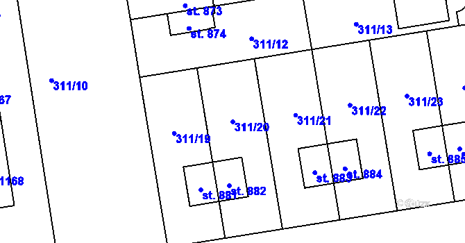 Parcela st. 311/20 v KÚ Hrabůvka, Katastrální mapa