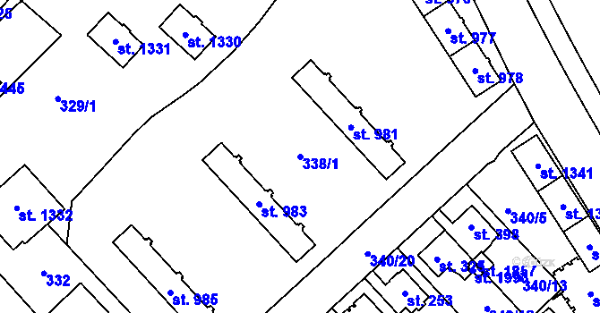 Parcela st. 338/1 v KÚ Hrabůvka, Katastrální mapa