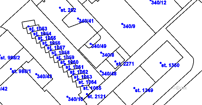 Parcela st. 340/8 v KÚ Hrabůvka, Katastrální mapa