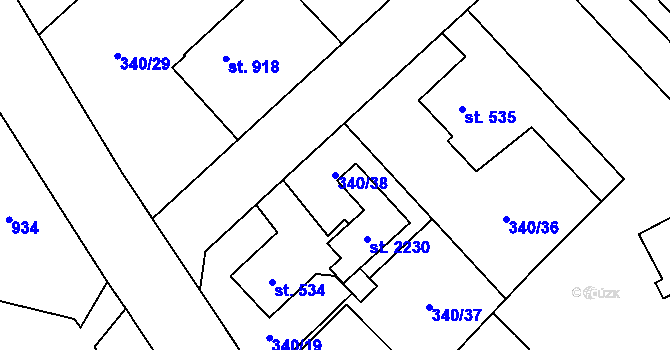 Parcela st. 340/38 v KÚ Hrabůvka, Katastrální mapa