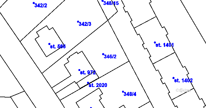 Parcela st. 346/2 v KÚ Hrabůvka, Katastrální mapa