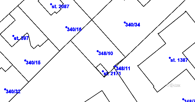Parcela st. 348/10 v KÚ Hrabůvka, Katastrální mapa