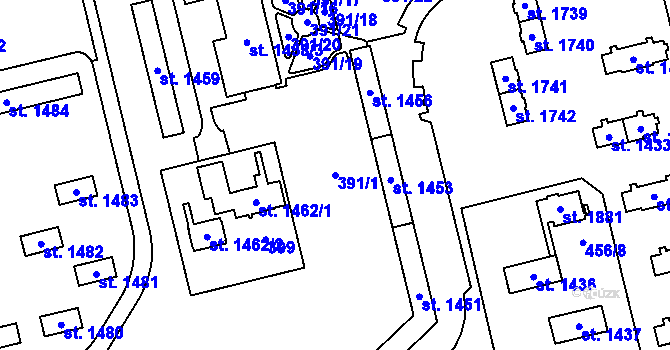Parcela st. 391/1 v KÚ Hrabůvka, Katastrální mapa