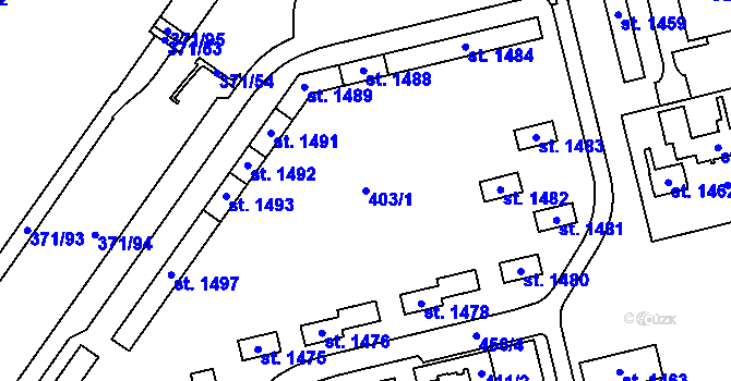 Parcela st. 403/1 v KÚ Hrabůvka, Katastrální mapa