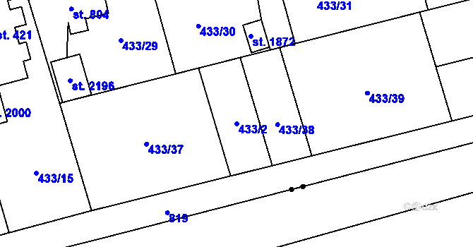 Parcela st. 433/2 v KÚ Hrabůvka, Katastrální mapa