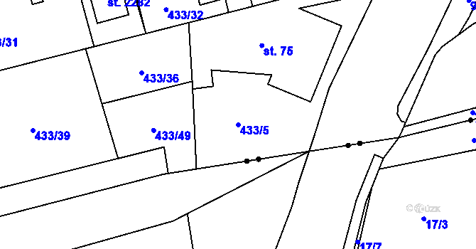 Parcela st. 433/5 v KÚ Hrabůvka, Katastrální mapa