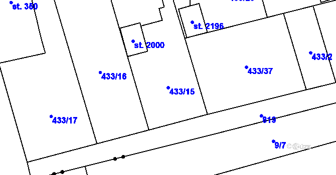 Parcela st. 433/15 v KÚ Hrabůvka, Katastrální mapa