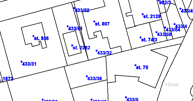 Parcela st. 433/32 v KÚ Hrabůvka, Katastrální mapa
