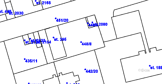 Parcela st. 448/8 v KÚ Hrabůvka, Katastrální mapa