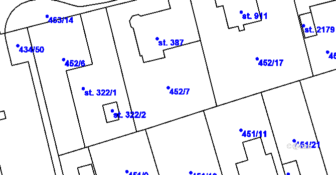 Parcela st. 452/7 v KÚ Hrabůvka, Katastrální mapa